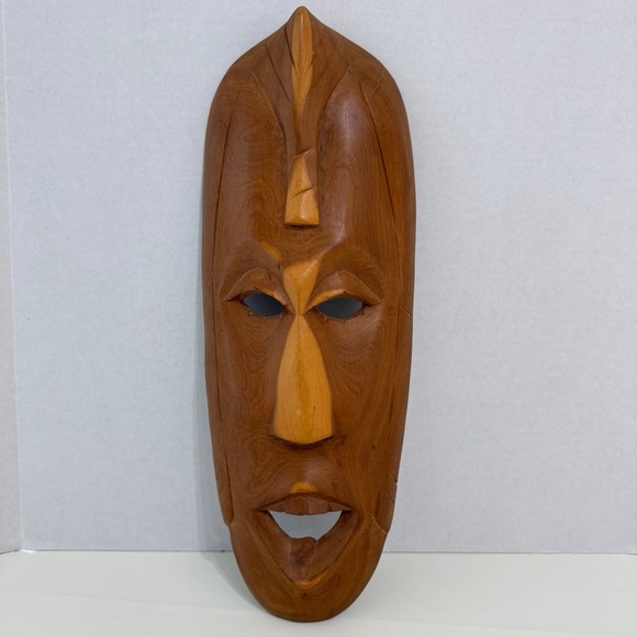 Other - Vintage Hand Carved Wooden African Tribal Mask Wall Hanging Art Brown MCM